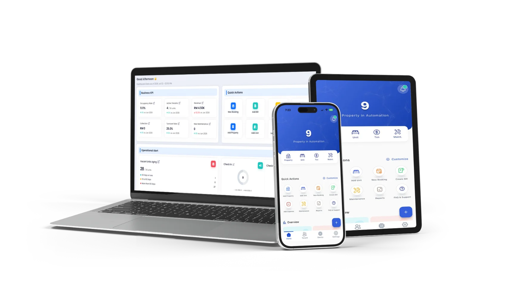 EasyRenz running on a laptop, phone and tablet